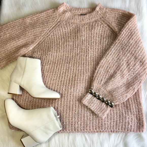 NWT Pink Metallic Balloon Sweater Oversized Knit - Picture 3 of 7